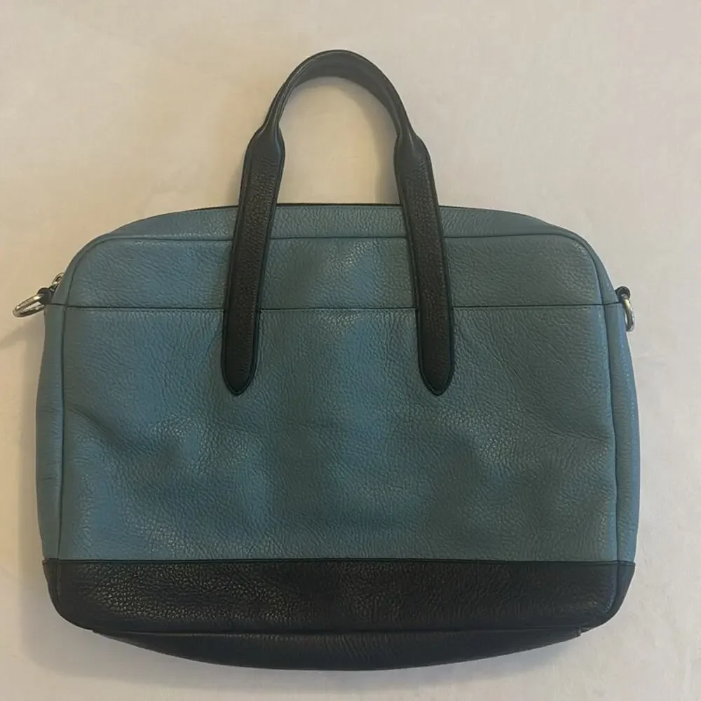 Coach Men’s Teal Black Luxe Hamilton Leather Laptop Bag Briefcase Work Office